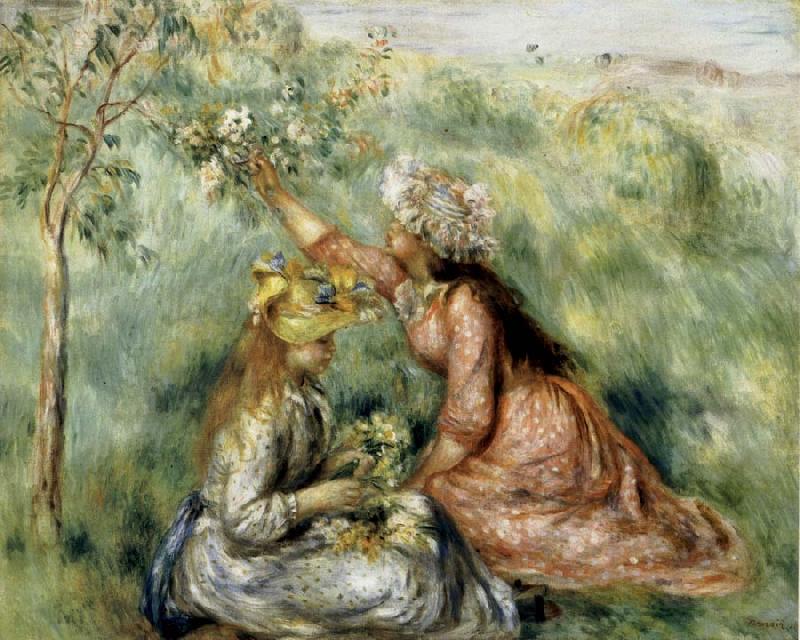 Pierre Renoir Girls Picking Flowers in a Meadow oil painting image